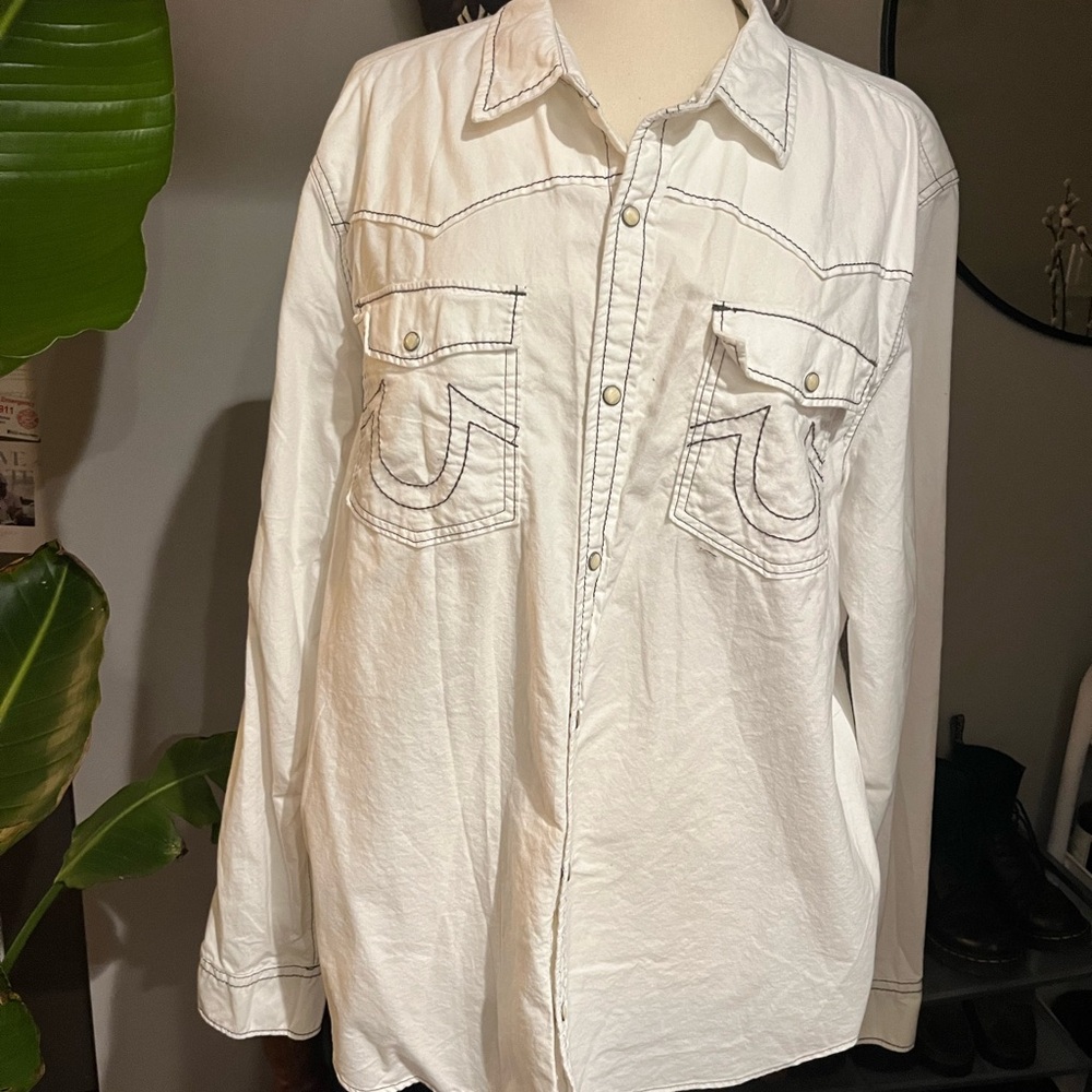 True Religion White Casual Button Down Shirt